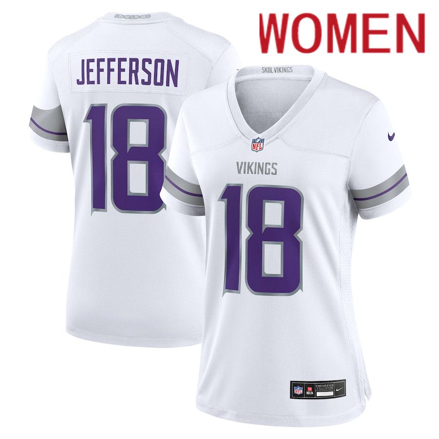 Women Minnesota Vikings #18 Justin Jefferson Nike White Alternate Game Player NFL Jersey